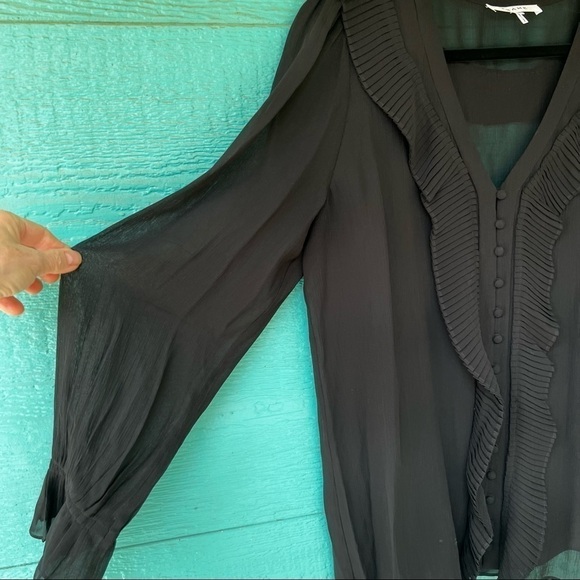 FRAME SILK FLOWY ROMANTIC BLACK RUFFLE BLOUSE SIZE SMALL OVERSIZED - Picture 3 of 5